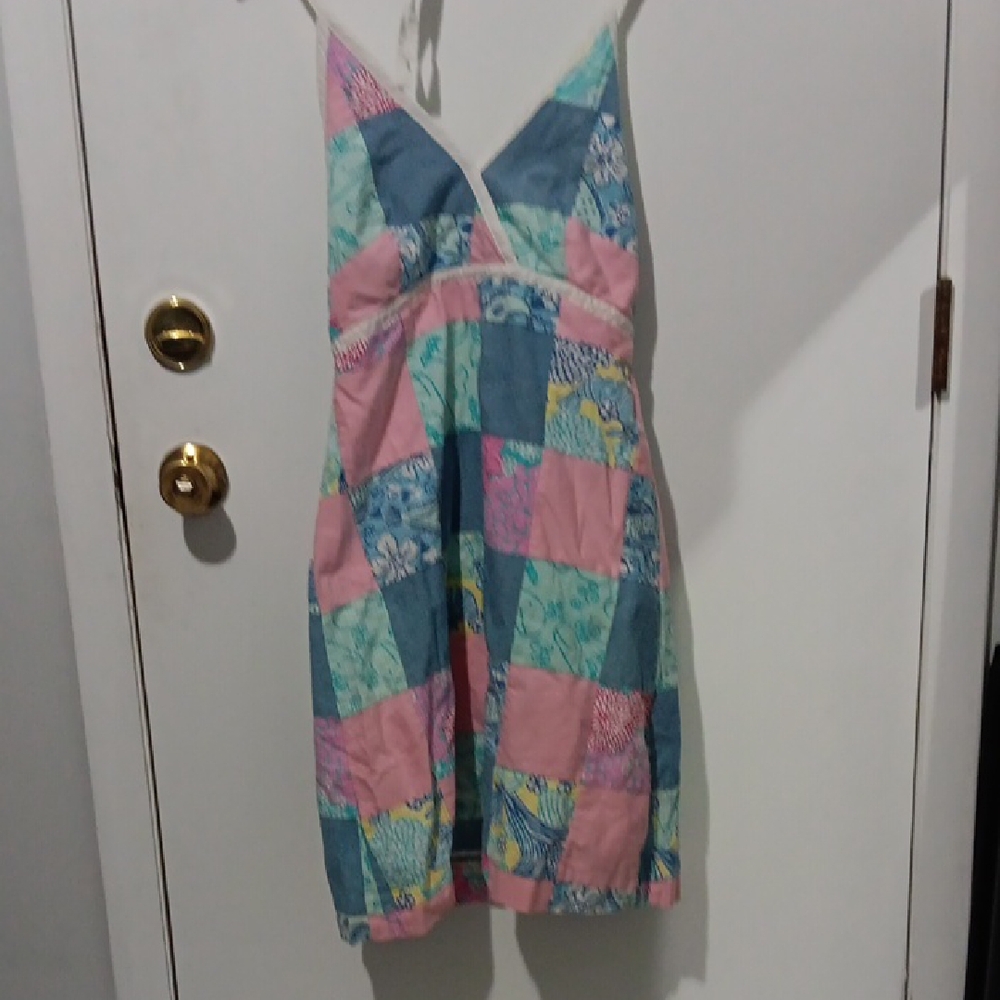 Vintage Lilly Pulitzer Patchwork tie back halter dress